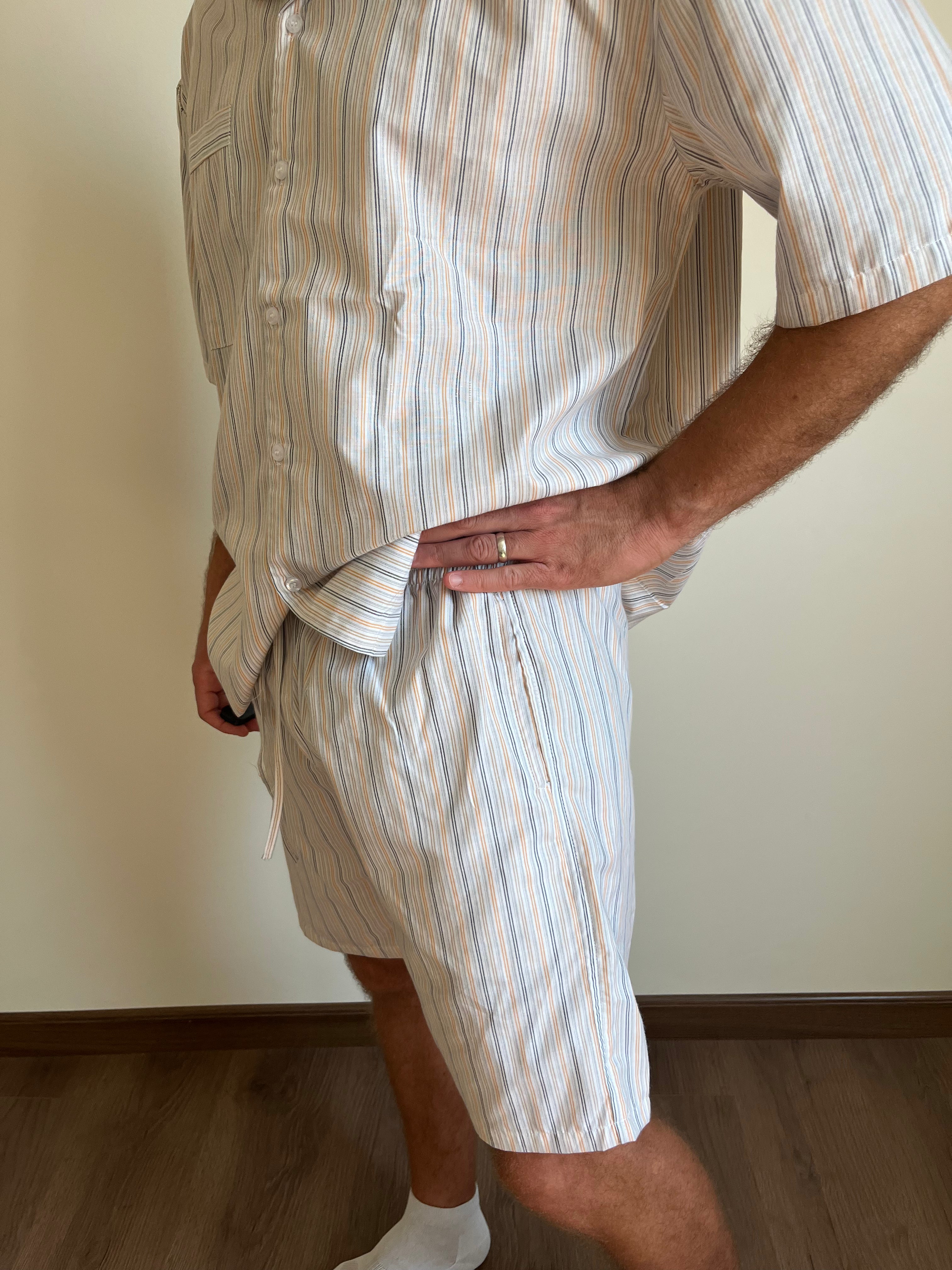 Cotton Yellow Brown stripped Pyjama Set