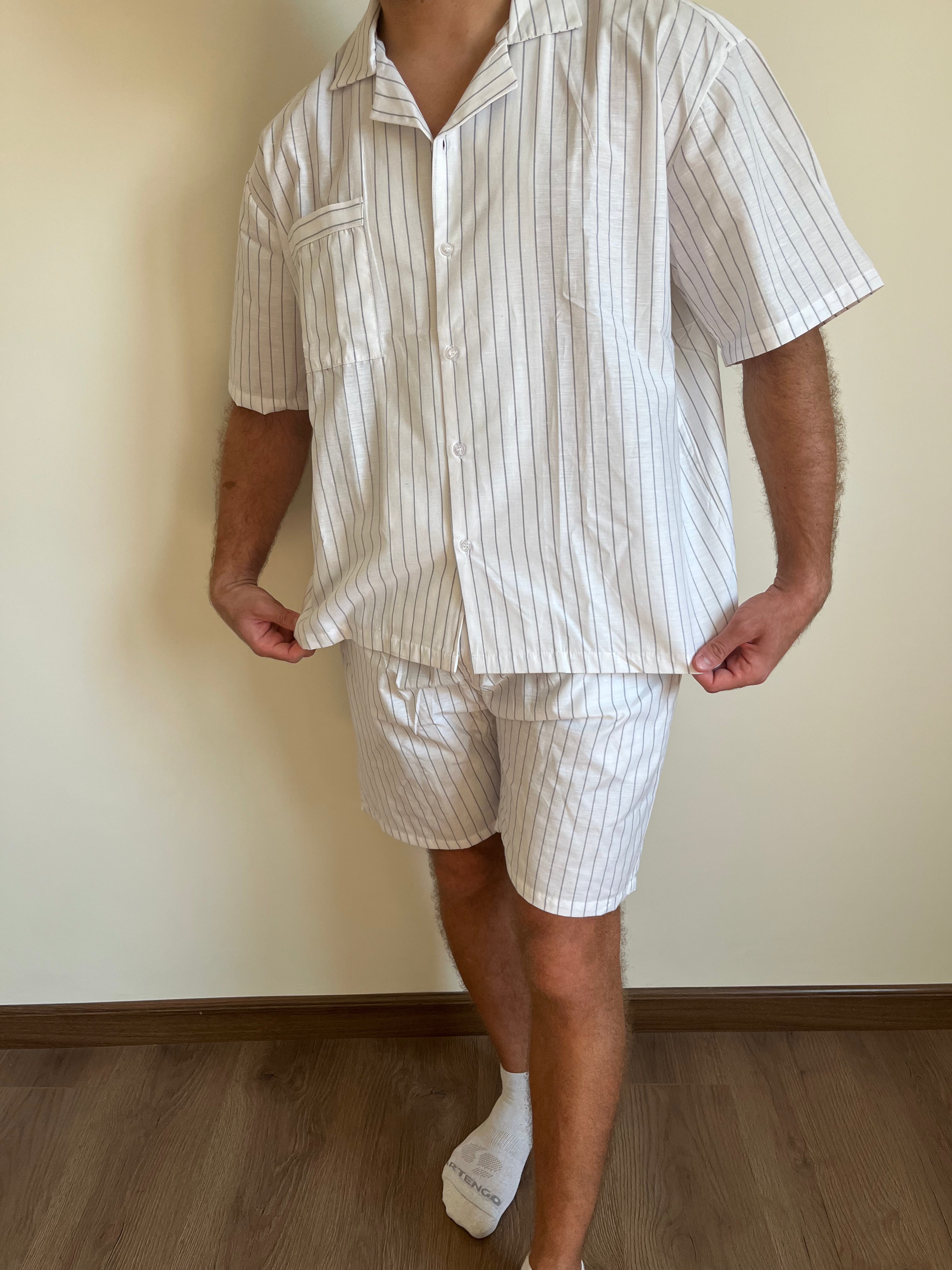 Cotton White & Grey stripped Pyjama Set