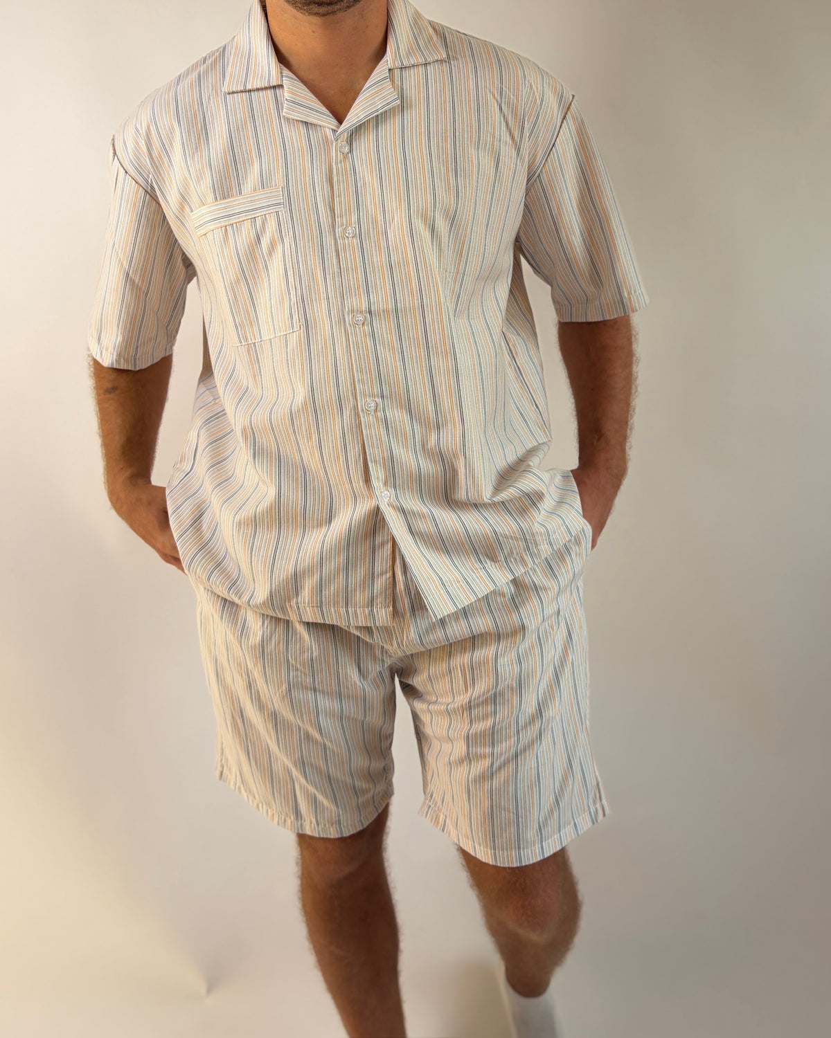 Cotton Yellow Brown Striped Pyjama Set
