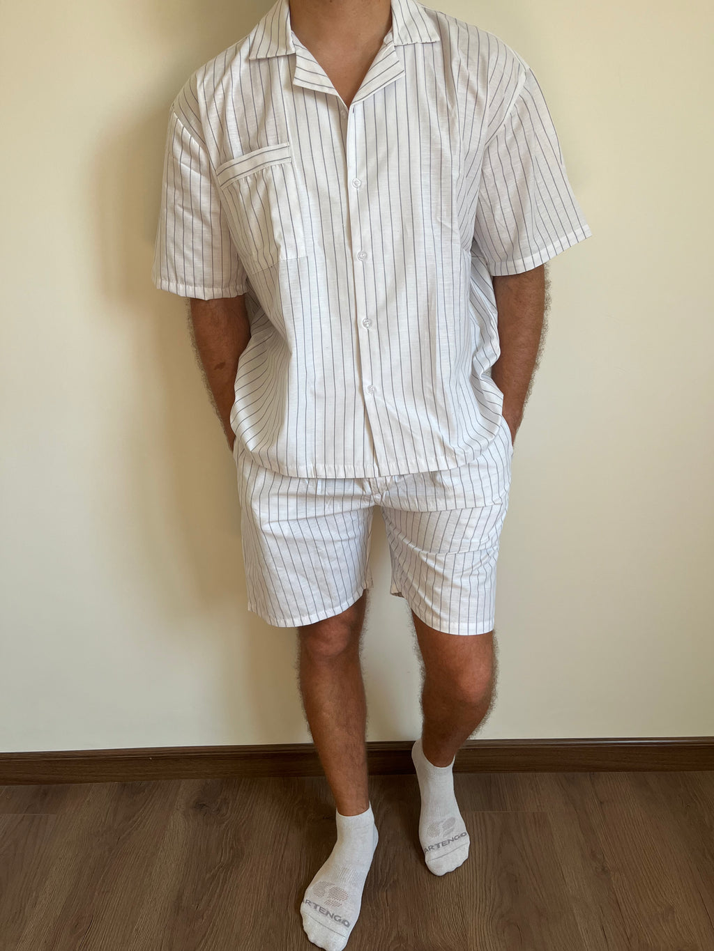 Cotton White & Grey stripped Pyjama Set
