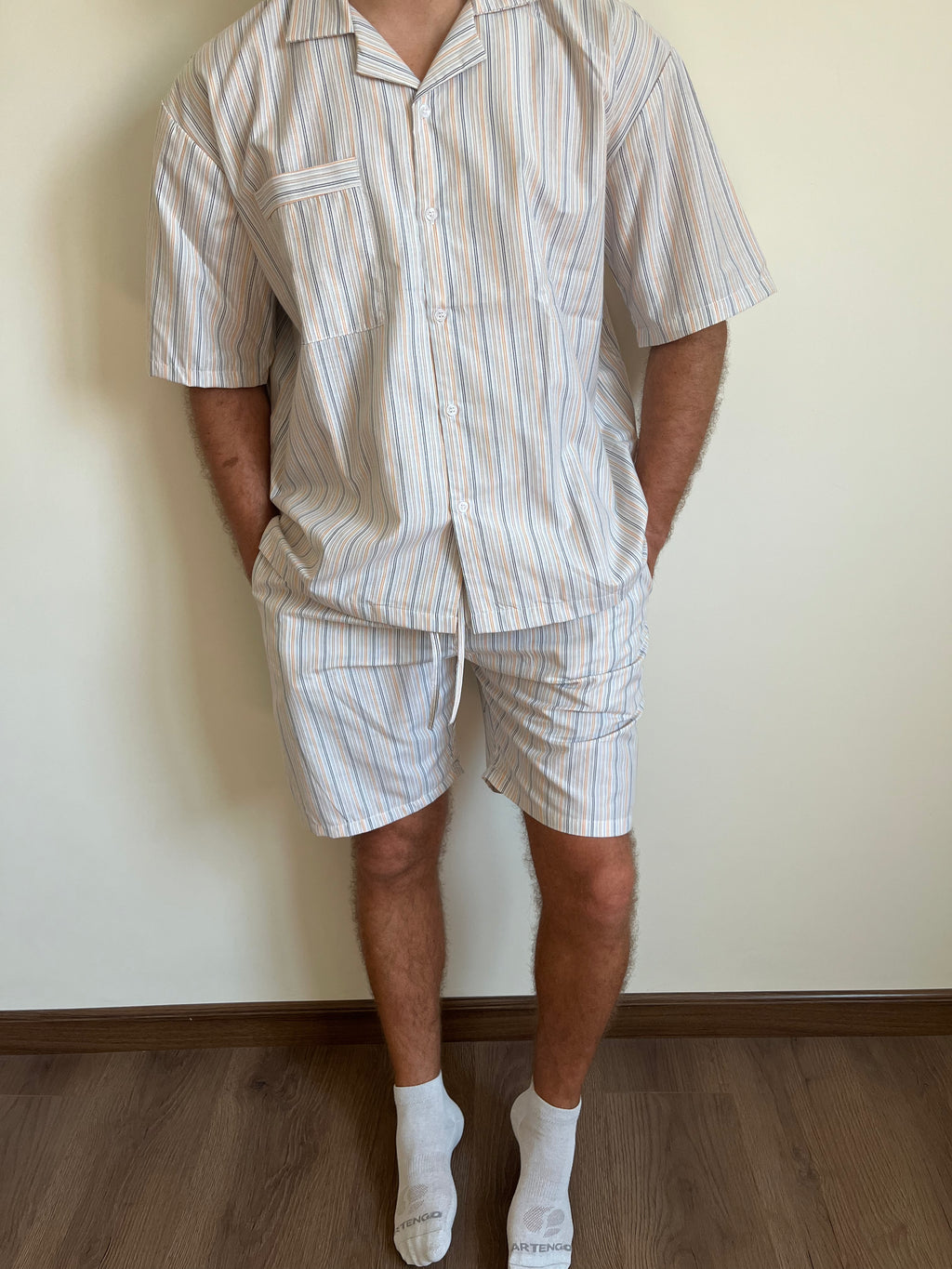 Cotton Yellow Brown stripped Pyjama Set