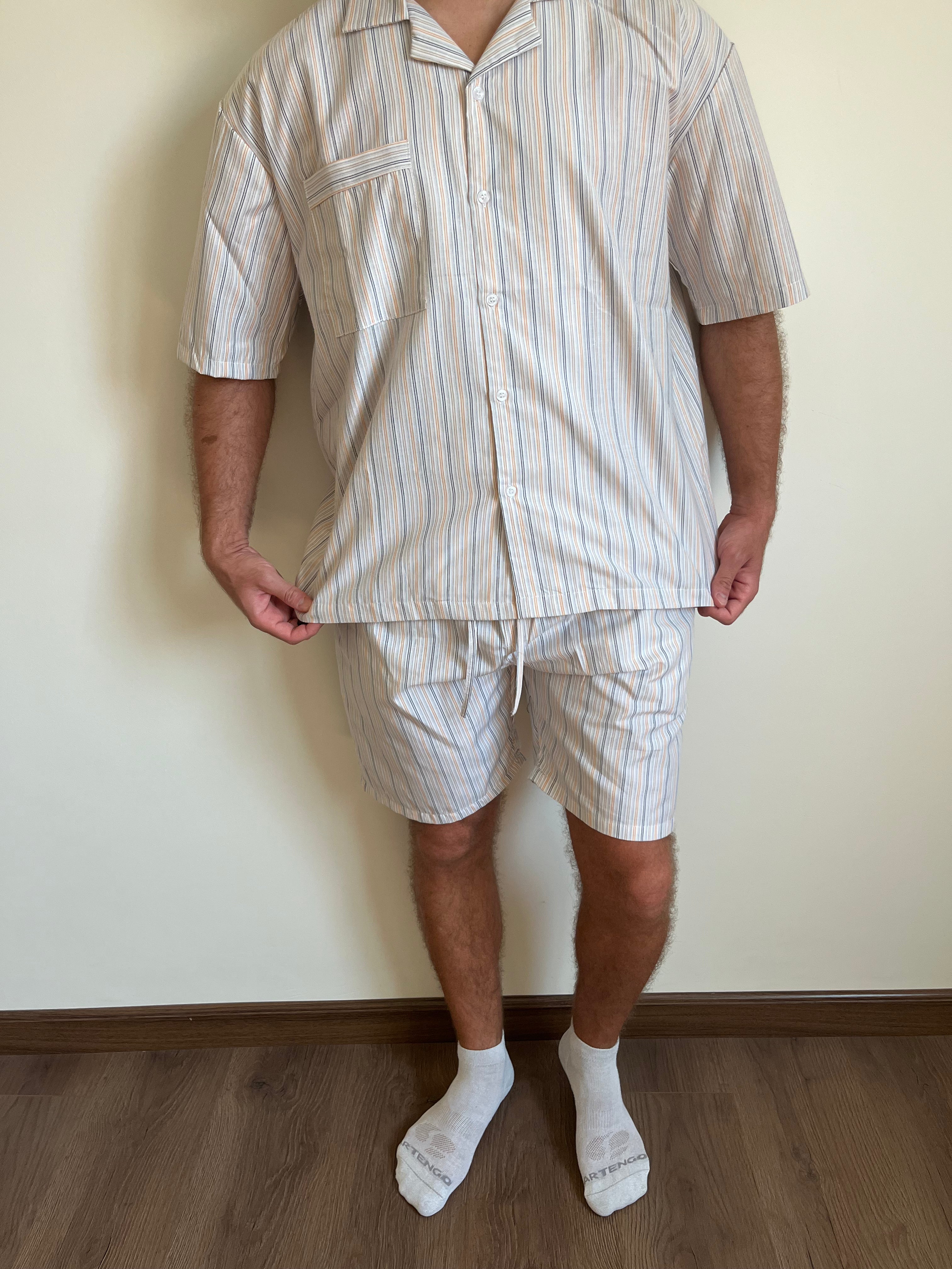 Cotton Yellow Brown stripped Pyjama Set
