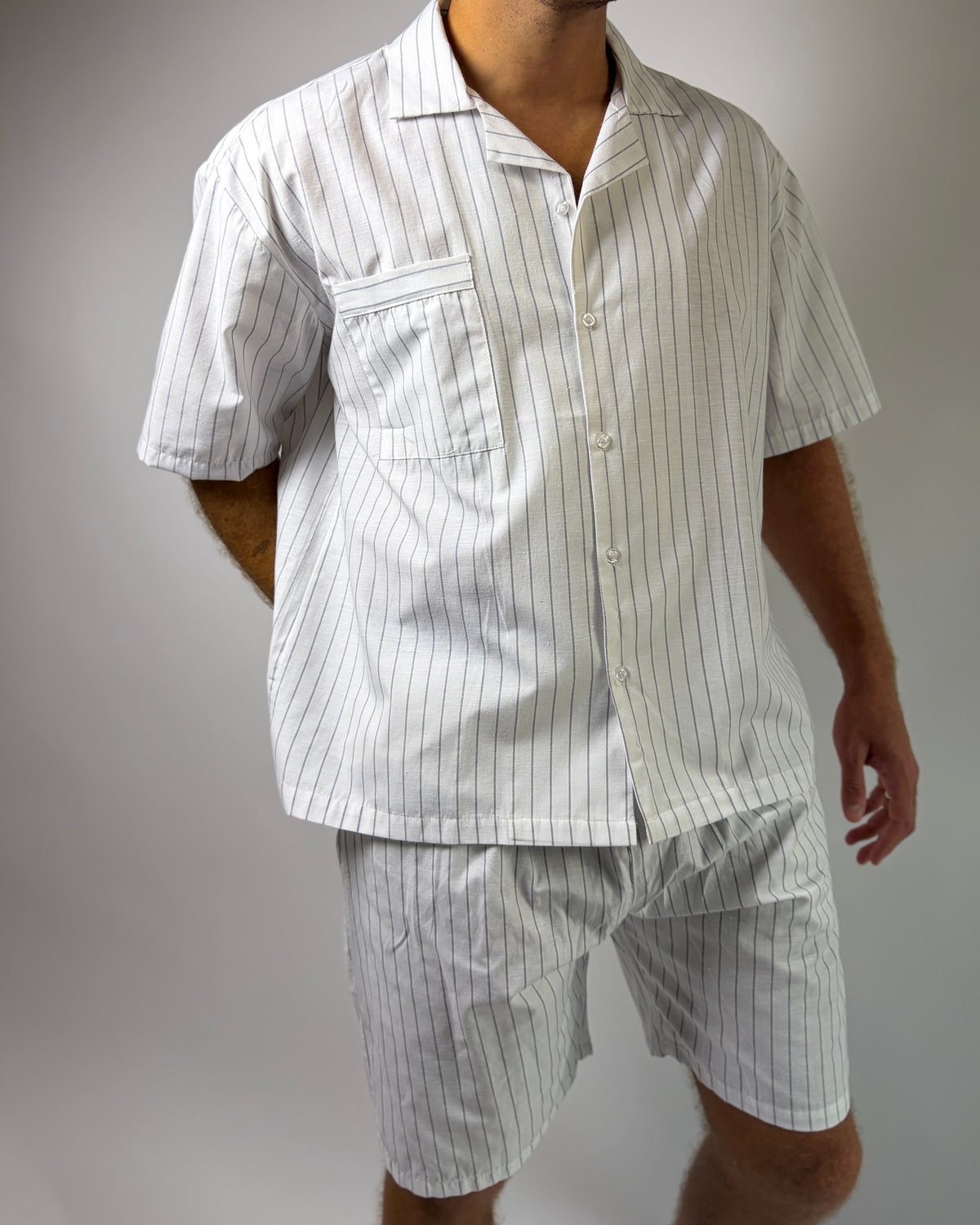 Cotton White & Grey Striped Pyjama Set