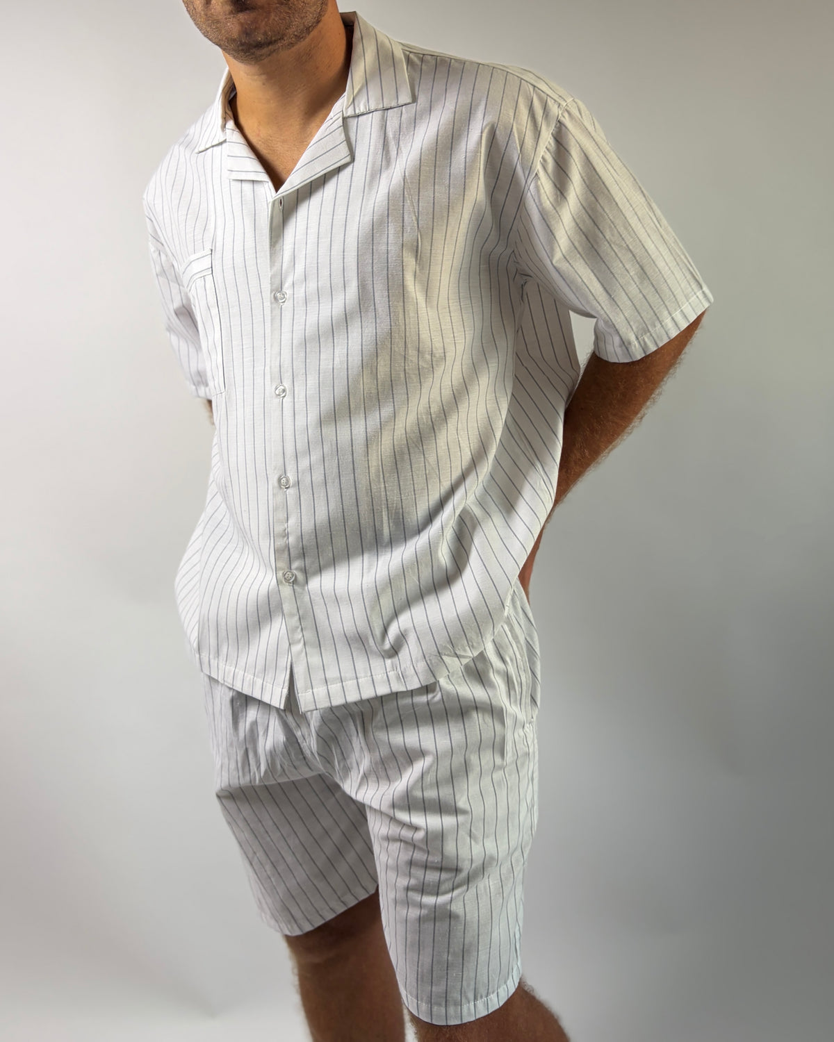 Cotton White & Grey Striped Pyjama Set