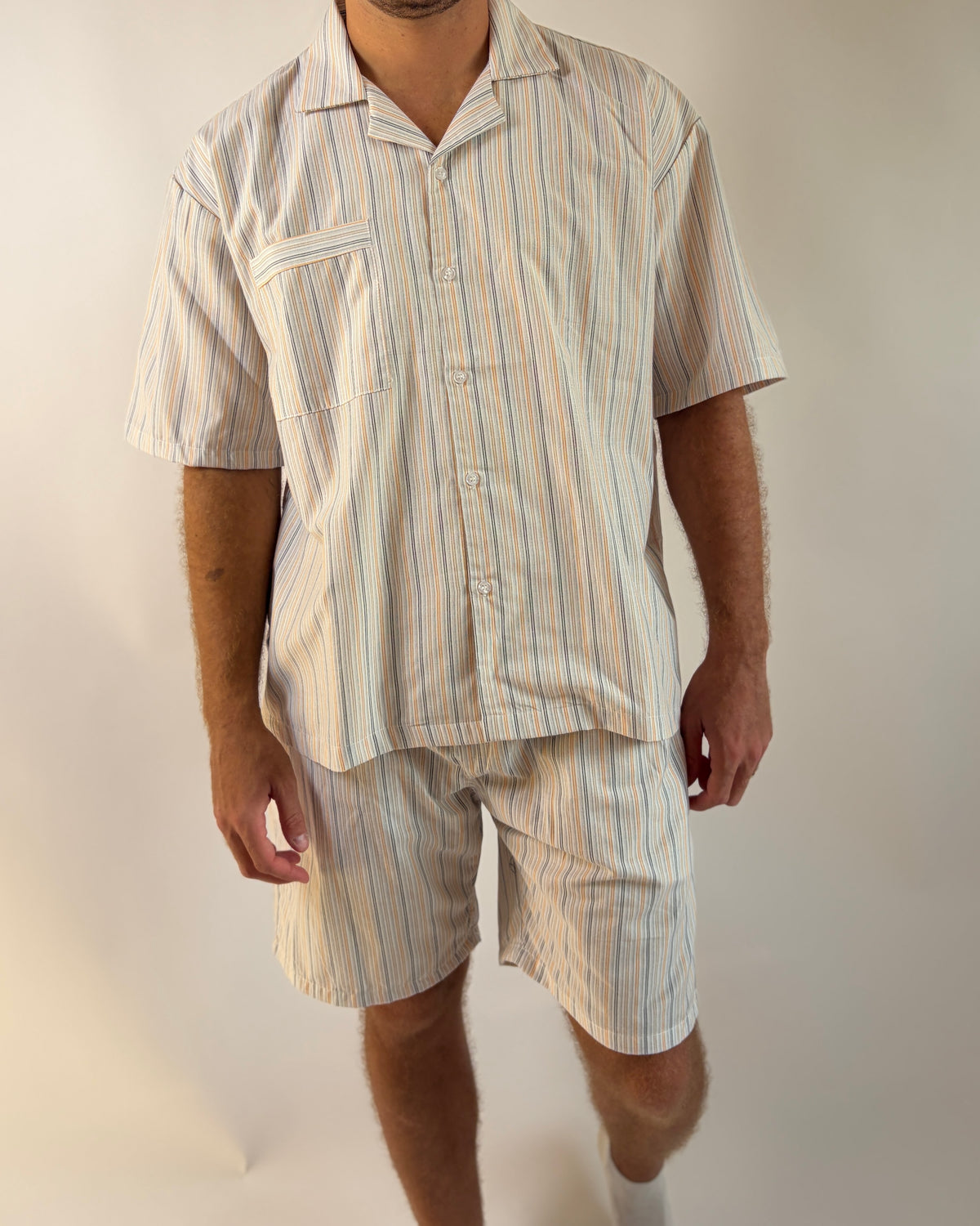 Cotton Yellow Brown Striped Pyjama Set