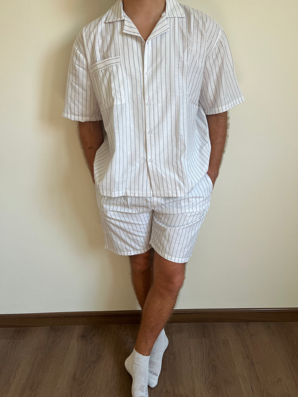 Cotton White & Grey stripped Pyjama Set