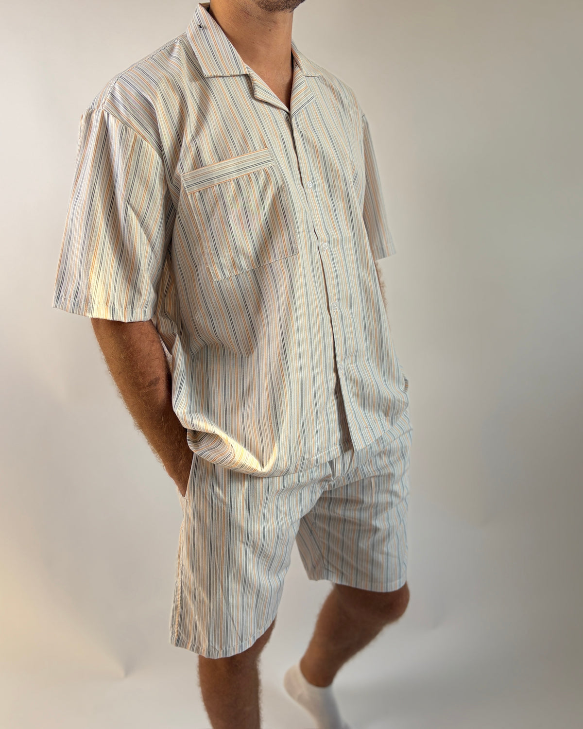 Cotton Yellow Brown Striped Pyjama Set