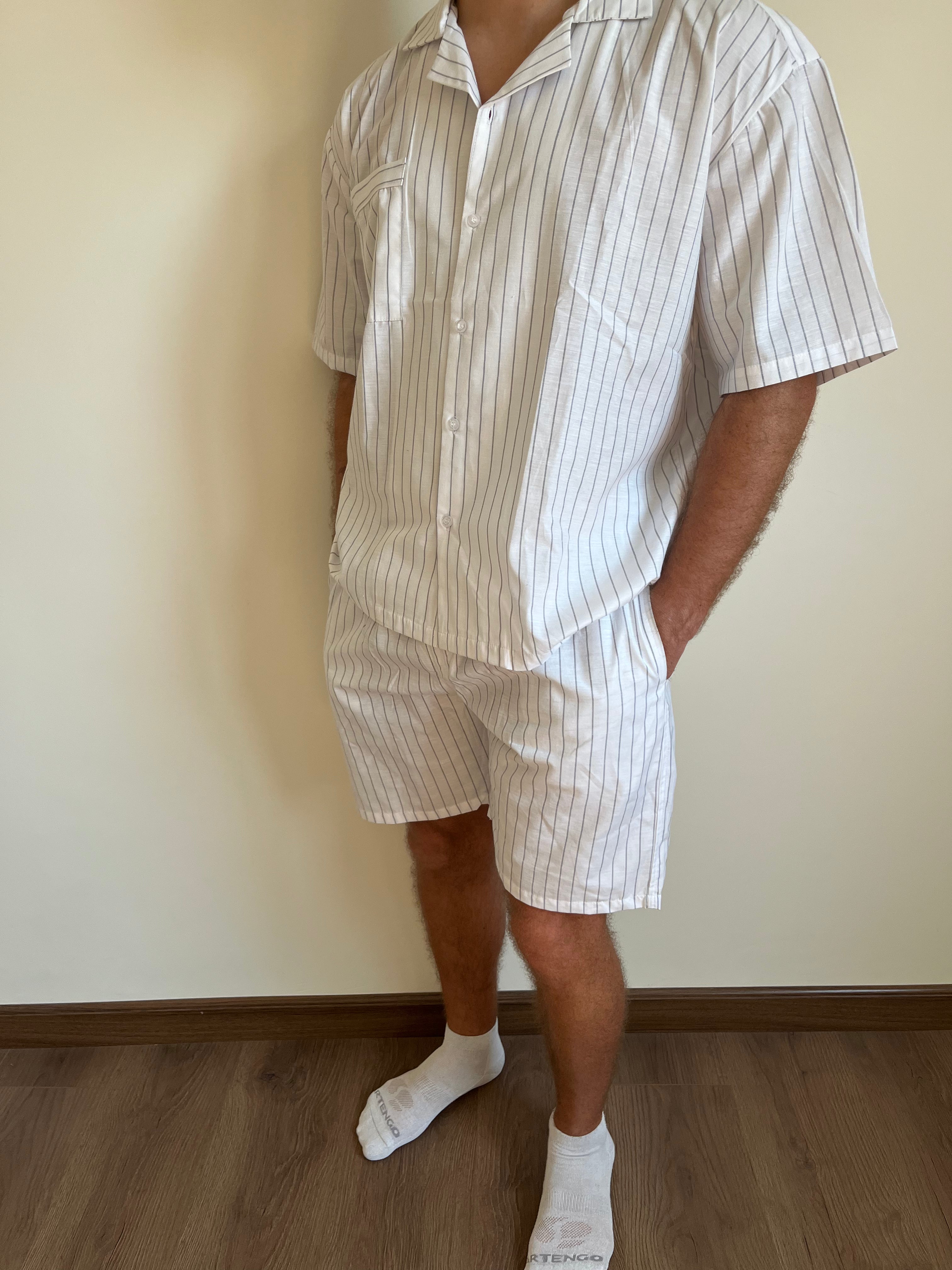 Cotton White & Grey stripped Pyjama Set