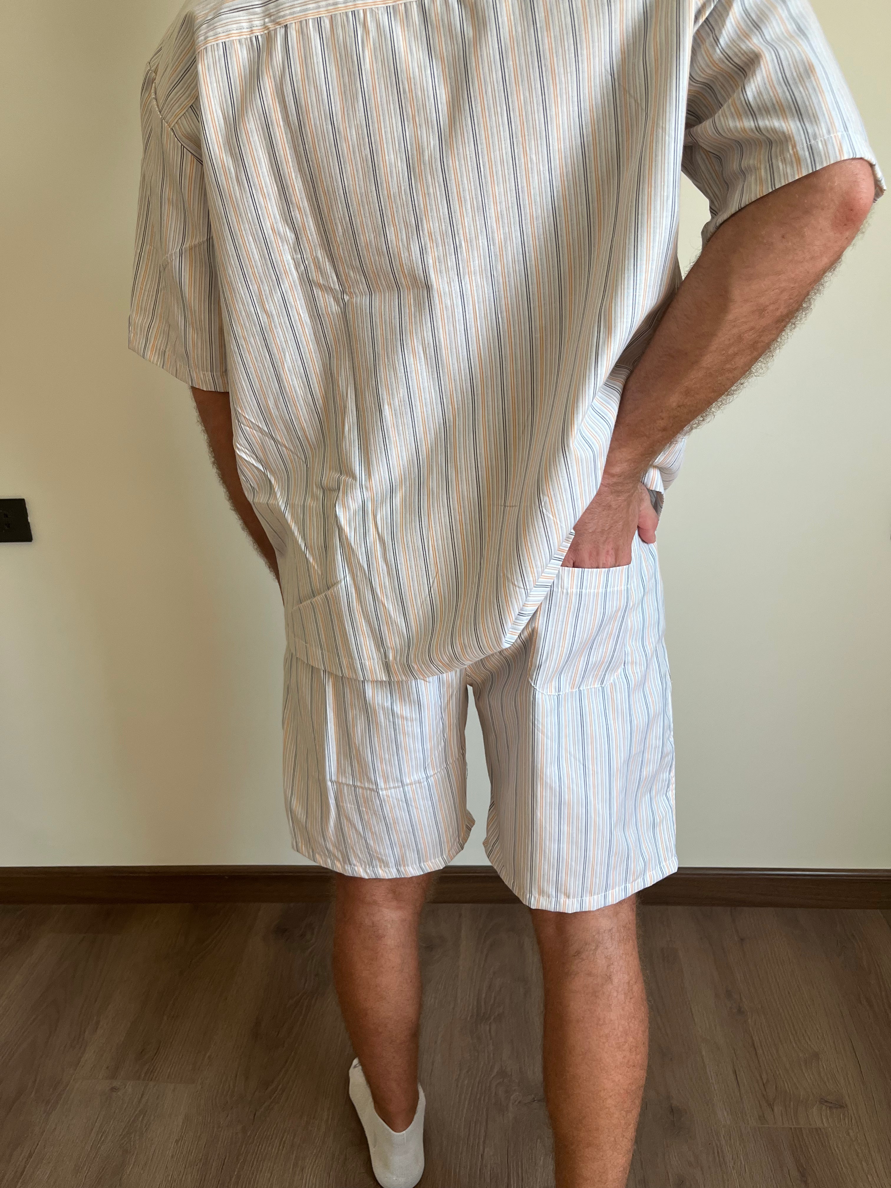 Cotton Yellow Brown stripped Pyjama Set