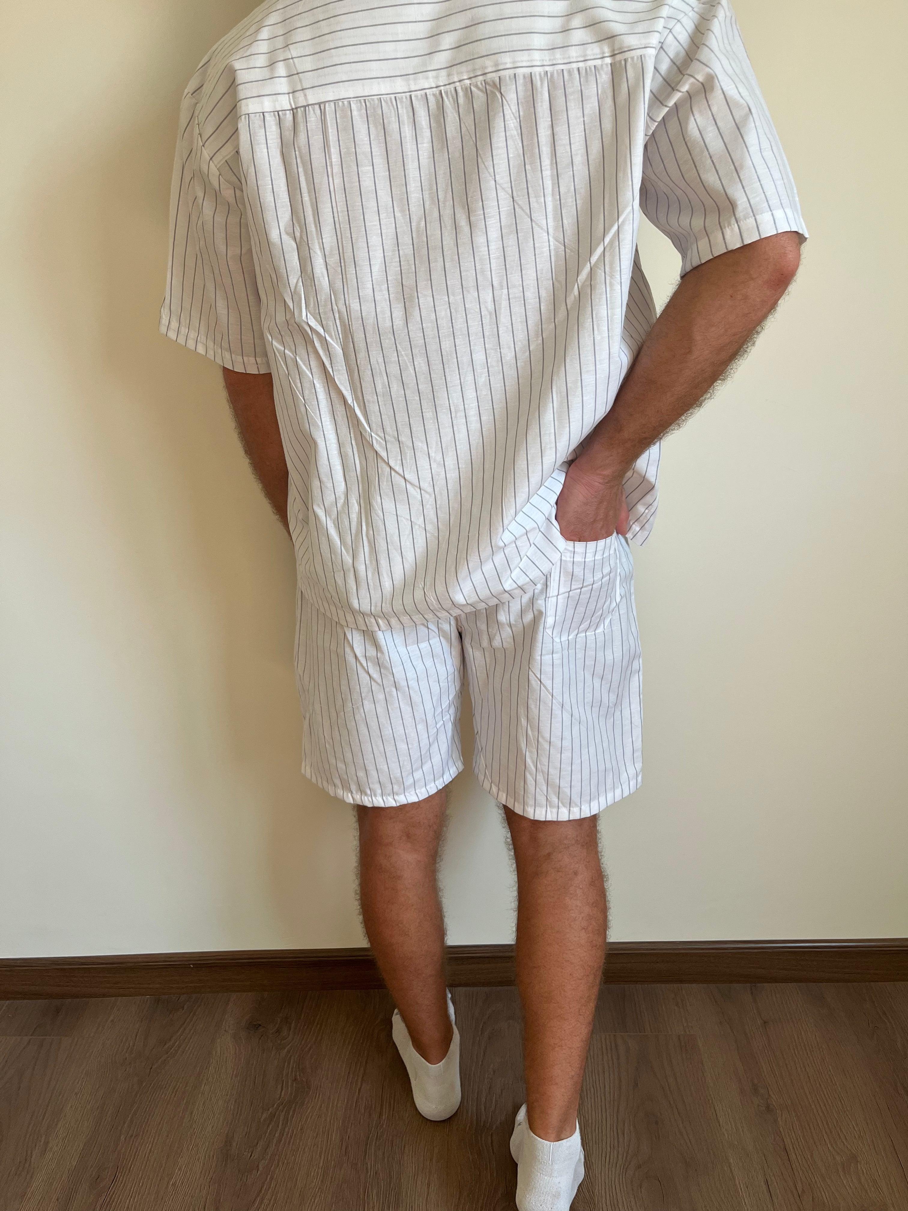 Cotton White & Grey stripped Pyjama Set